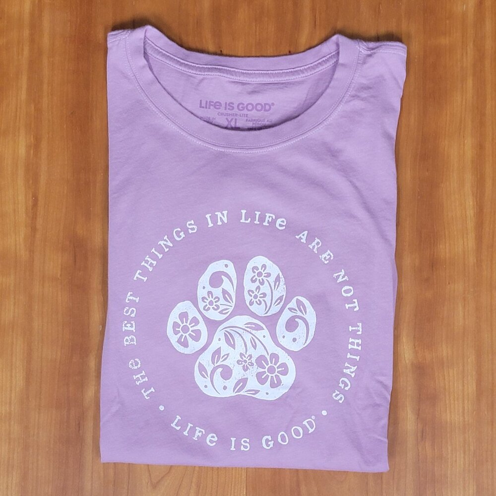 Life Is Good Lavender Pawprint The Best Things In Life Are Not Things - XL